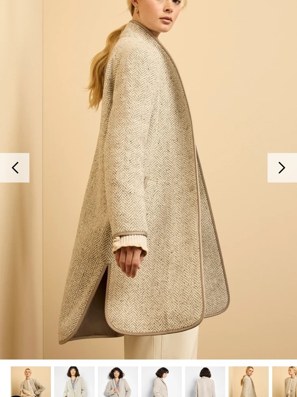 NIC+ZOE Cream Herringbone Coatigan with Shawl Collar - Picture 2 of 9